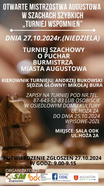 OTWARTE MISTRZOSTWA AUGUSTOWA W SZACHACH SZYBKICH "TURNIEJ WSPOMNIEŃ"