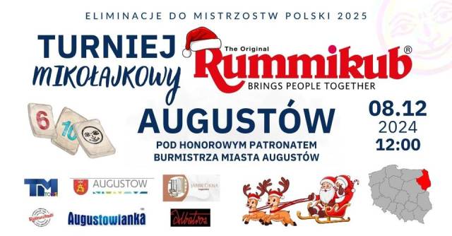 Mikołajkowy Turniej Rummikub pod honorowym patronatem Burmistrza Miasta Augustów