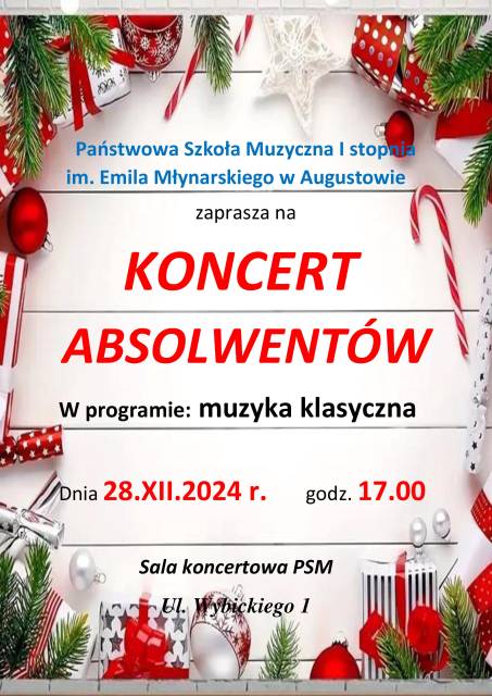 Koncert Absolwentów Państwowej Szkoły Muzycznej I stopnia im. Emila Młynarskiego w Augustowie