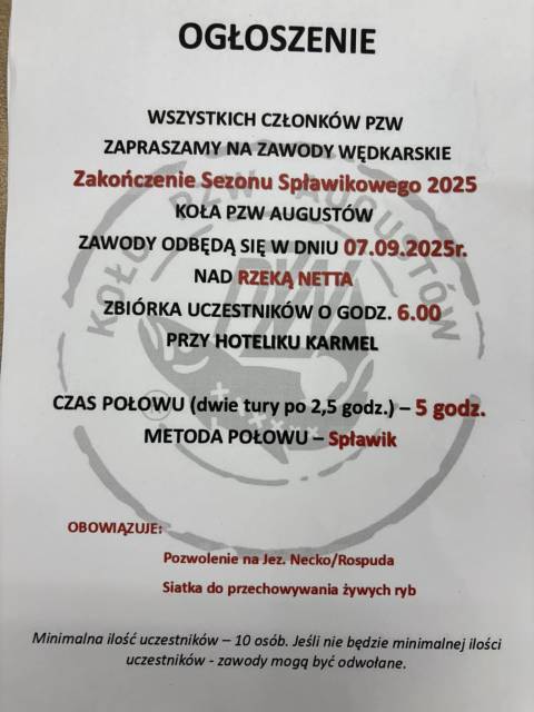 Zakończenie sezonu spławikowego 2025