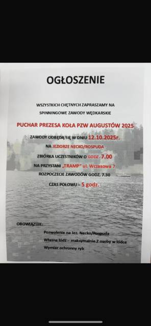 Puchar Prezesa Koła PZW AUGUSTÓW 2025