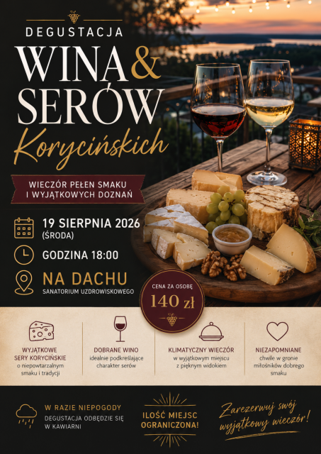 Degustacja win i serów korycińskich - na dachu Augustów Medical Spa