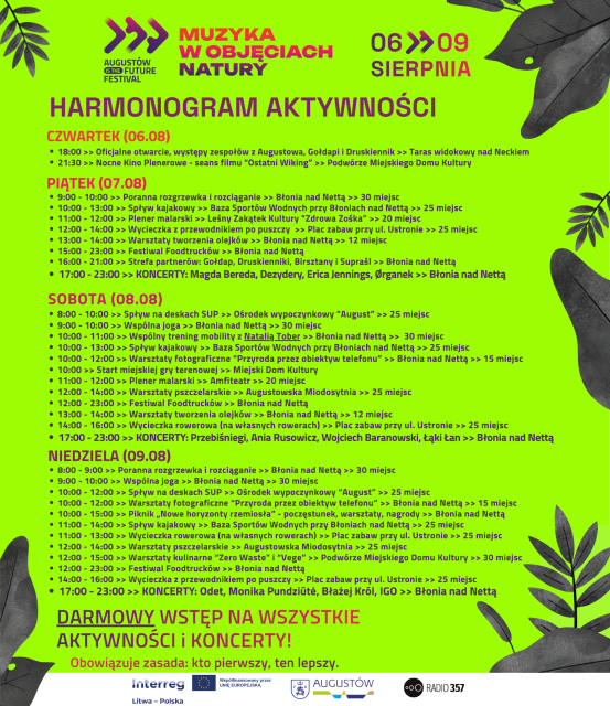 "Muzyka w Objęciach Natury" Augustów is the future Festival - AKTYWNOŚCI DZIEŃ I 