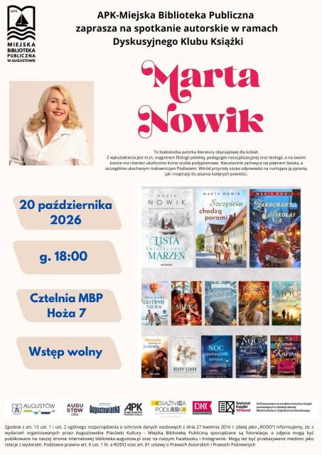 Spotkanie autorskie z Martą Nowik w ramach Dyskusyjnego Klubu Książki
